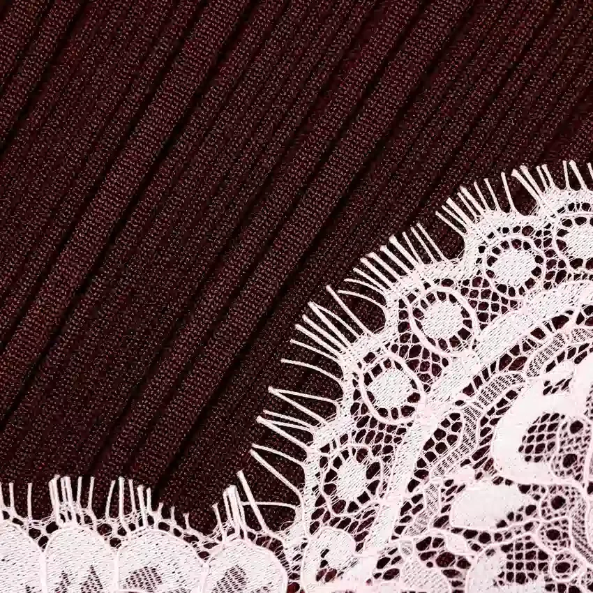 Brown Contrast Lace Knit Midi Dress Brown Contrast Lace Knit Midi Dress