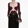 Brown Contrast Lace Knit Top Brown Contrast Lace Knit Top
