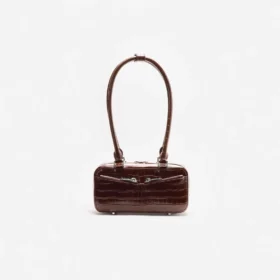 Brown Croc Leather Mini Shoulder Bag
