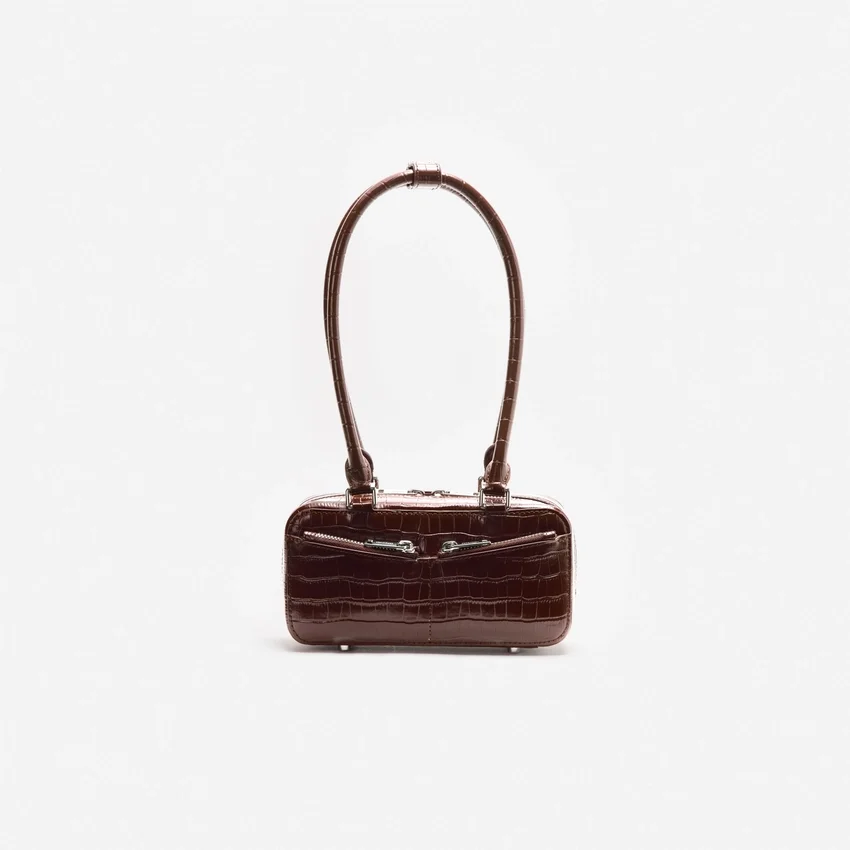 Brown Croc Leather Mini Shoulder Bag Brown Croc Leather Mini Shoulder Bag