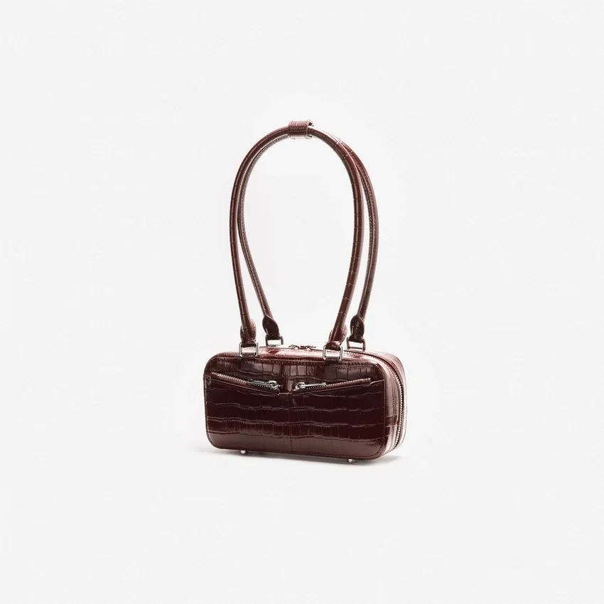 Brown Croc Leather Mini Shoulder Bag Brown Croc Leather Mini Shoulder Bag