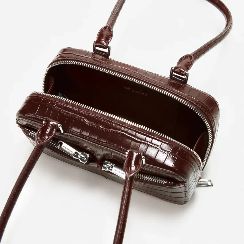 Brown Croc Leather Mini Shoulder Bag Brown Croc Leather Mini Shoulder Bag