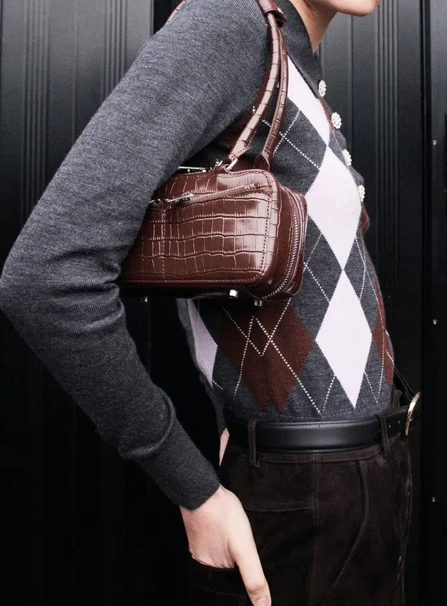 Brown Croc Leather Mini Shoulder Bag Brown Croc Leather Mini Shoulder Bag