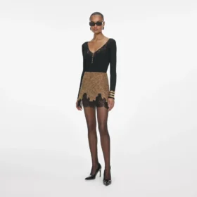 Brown Crystal Chainmail Mini Skirt