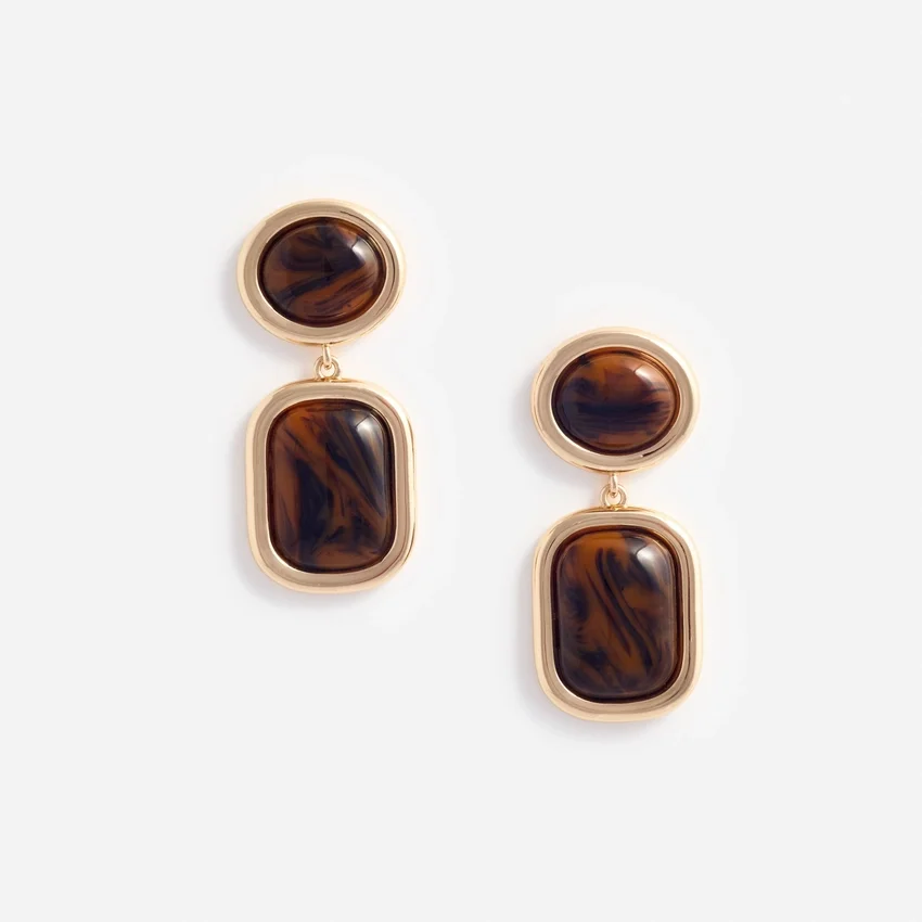 Brown Enamel Gold Tiered Earrings Brown Enamel Gold Tiered Earrings