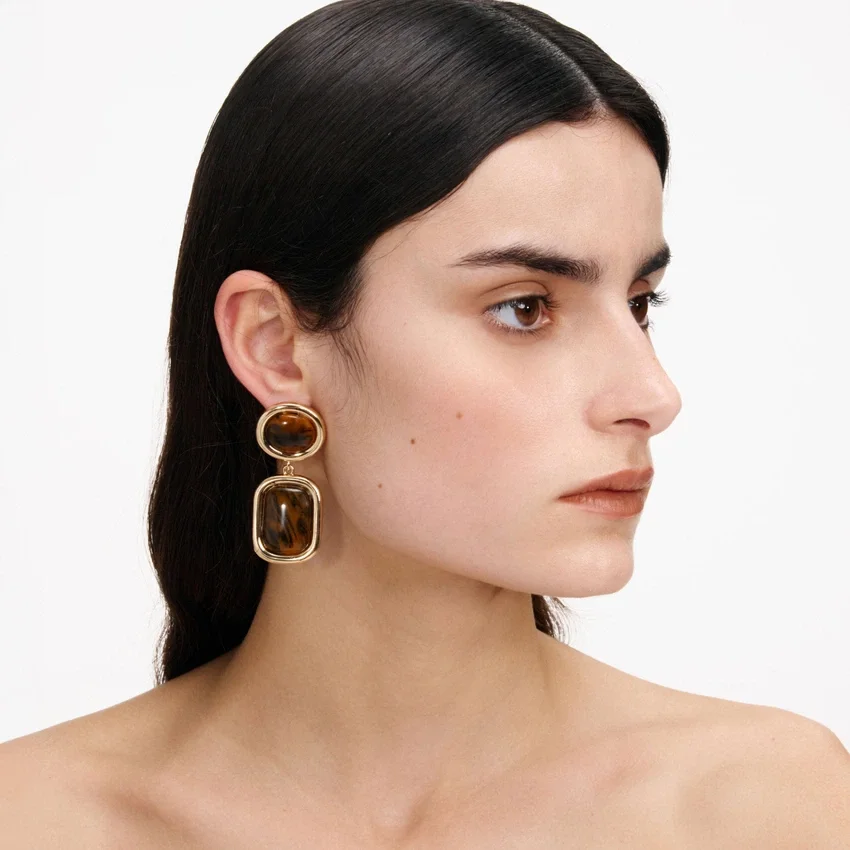 Brown Enamel Gold Tiered Earrings Brown Enamel Gold Tiered Earrings