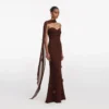Brown Georgette Flower Maxi Dress Brown Georgette Flower Maxi Dress