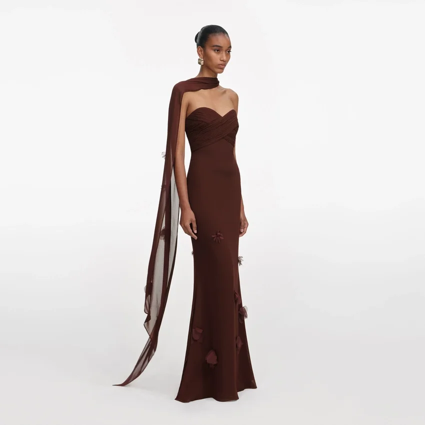 Brown Georgette Flower Maxi Dress Brown Georgette Flower Maxi Dress