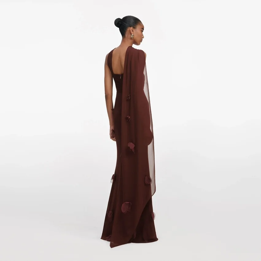 Brown Georgette Flower Maxi Dress Brown Georgette Flower Maxi Dress