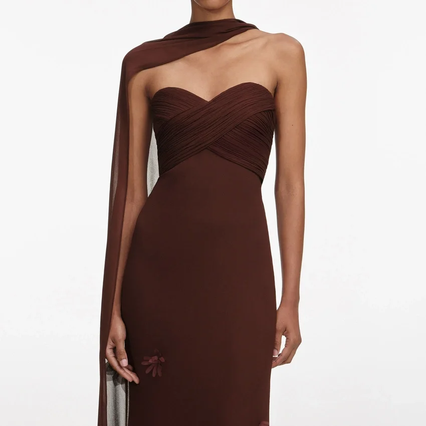 Brown Georgette Flower Maxi Dress Brown Georgette Flower Maxi Dress