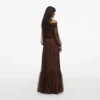 Brown Georgette Off Shoulder Maxi Dress Brown Georgette Off Shoulder Maxi Dress