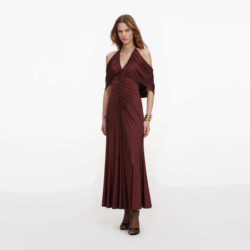 Brown Jersey Drape Midi Dress Brown Jersey Drape Midi Dress