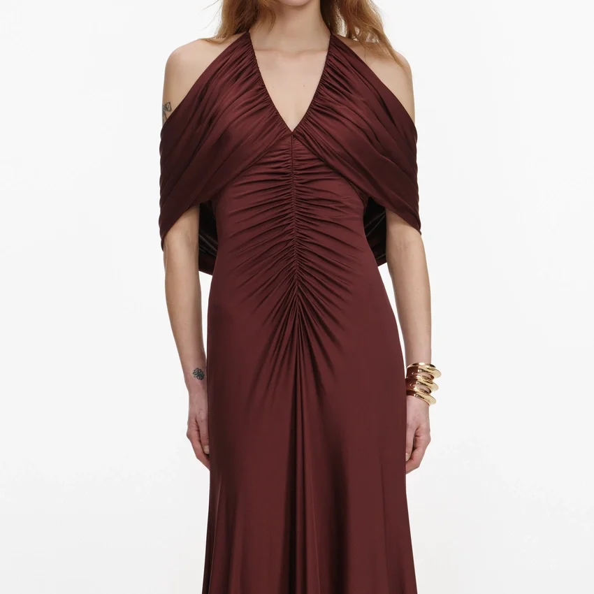Brown Jersey Drape Midi Dress Brown Jersey Drape Midi Dress