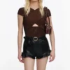 Brown Metallic Knit Wrap Top Brown Metallic Knit Wrap Top