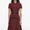 Brown Peplum Linen Blend Midi Dress Brown Peplum Linen Blend Midi Dress