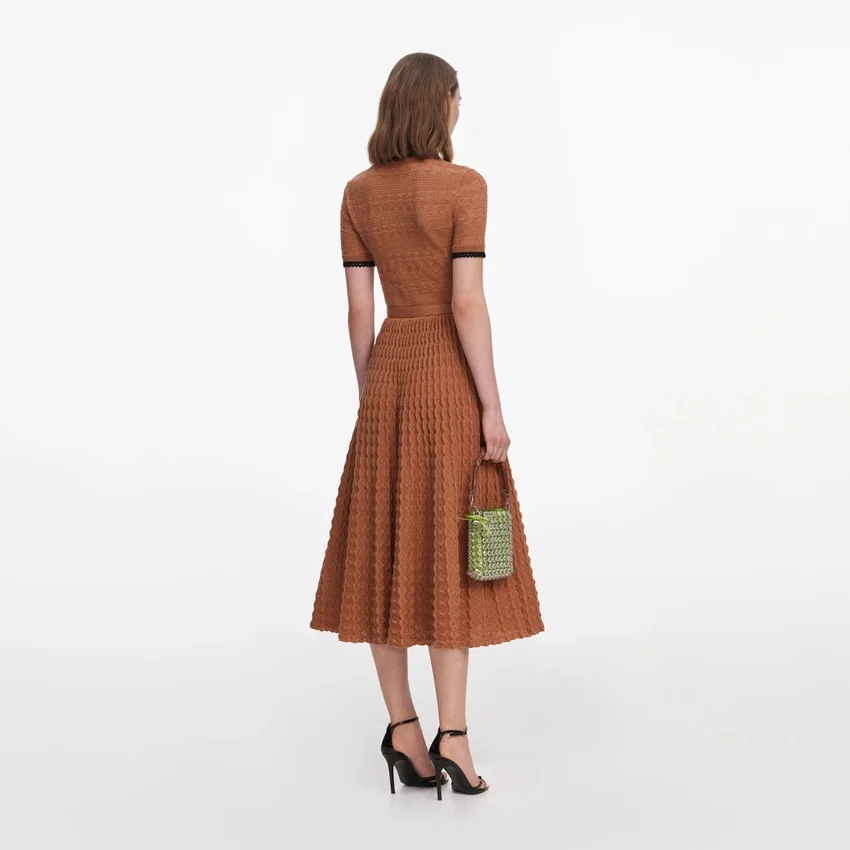 Brown Pointelle Knit Midi Dress Brown Pointelle Knit Midi Dress