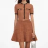 Brown Pointelle Knit Mini Dress Brown Pointelle Knit Mini Dress