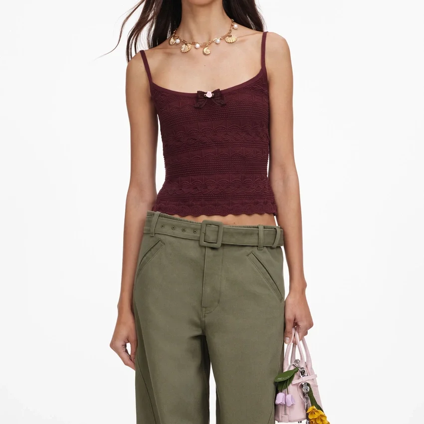 Brown Pointelle Knit Vest Brown Pointelle Knit Vest