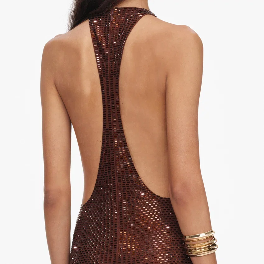 Brown Rhinestone Racer Back Maxi Dress Brown Rhinestone Racer Back Maxi Dress