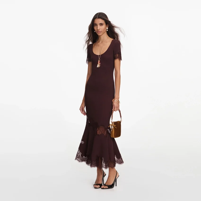 Brown Ribbed Knit Midi Dress Brown Ribbed Knit Midi Dress