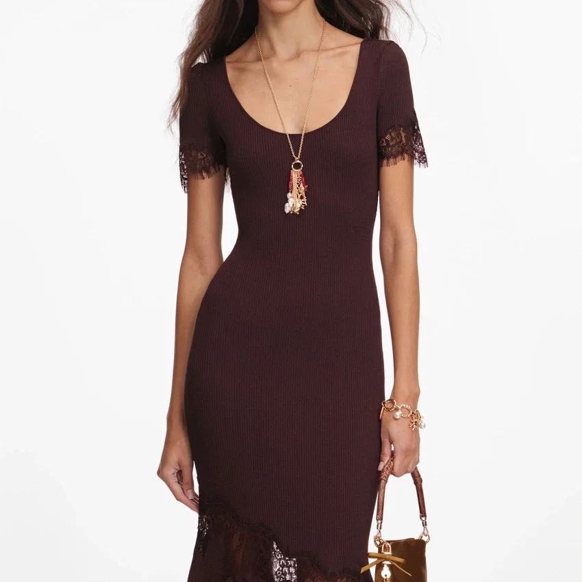 Brown Ribbed Knit Midi Dress Brown Ribbed Knit Midi Dress
