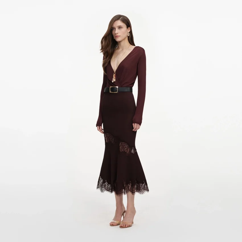 Brown Ribbed Knit Midi Skirt Brown Ribbed Knit Midi Skirt