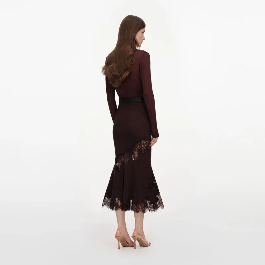 Brown Ribbed Knit Midi Skirt Brown Ribbed Knit Midi Skirt