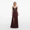 Brown Satin Lace Insert Maxi Dress Brown Satin Lace Insert Maxi Dress