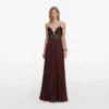 Brown Satin Lace Insert Maxi Dress Brown Satin Lace Insert Maxi Dress