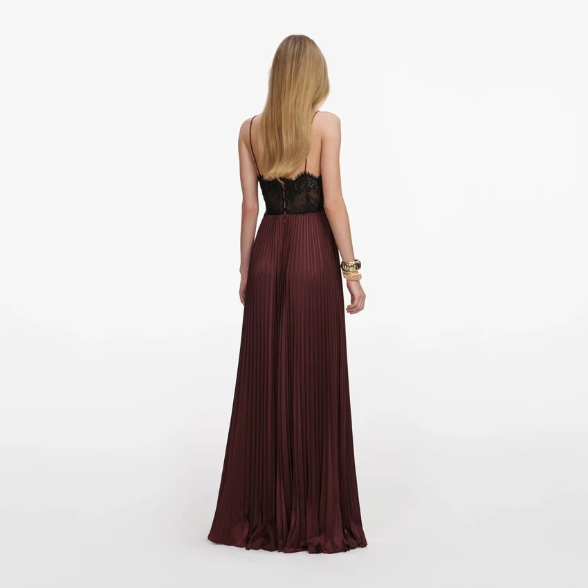 Brown Satin Lace Insert Maxi Dress Brown Satin Lace Insert Maxi Dress