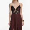 Brown Satin Lace Insert Maxi Dress Brown Satin Lace Insert Maxi Dress