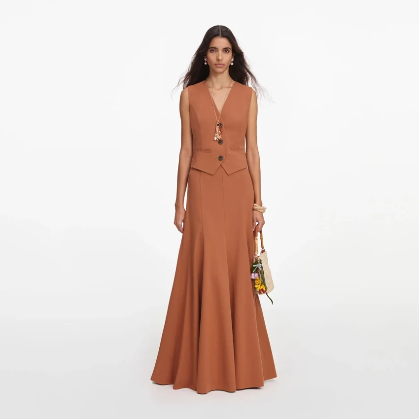 Brown Twill Sleeveless Maxi Dress Brown Twill Sleeveless Maxi Dress