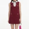 Burgundy Crepe Lace Collar Mini Dress Burgundy Crepe Lace Collar Mini Dress
