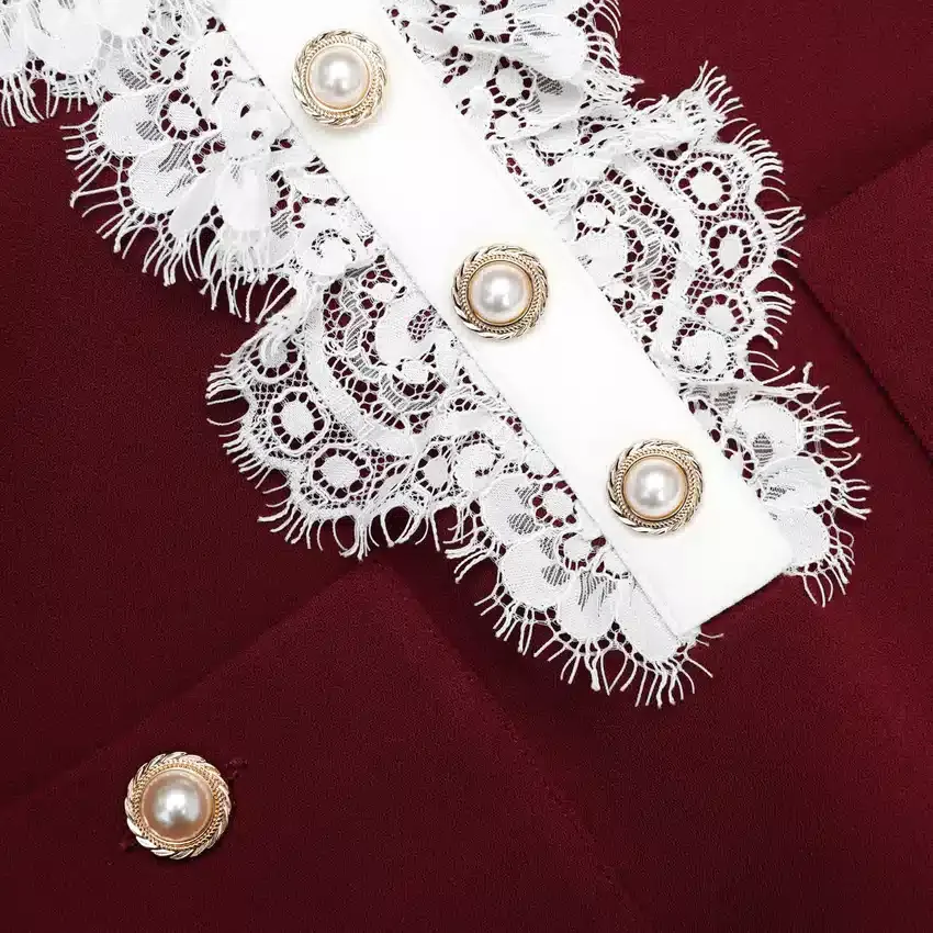 Burgundy Crepe Lace Collar Mini Dress Burgundy Crepe Lace Collar Mini Dress