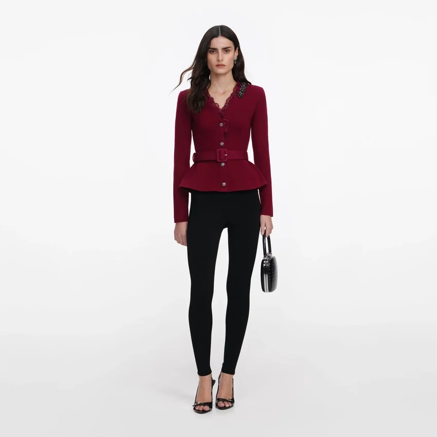 Burgundy Crystal Trim Cardigan Burgundy Crystal Trim Cardigan