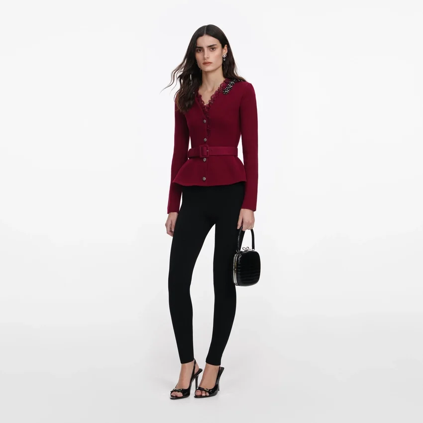 Burgundy Crystal Trim Cardigan Burgundy Crystal Trim Cardigan