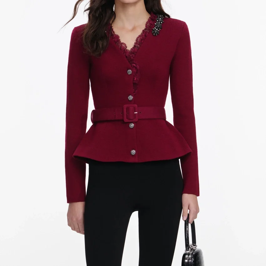 Burgundy Crystal Trim Cardigan Burgundy Crystal Trim Cardigan