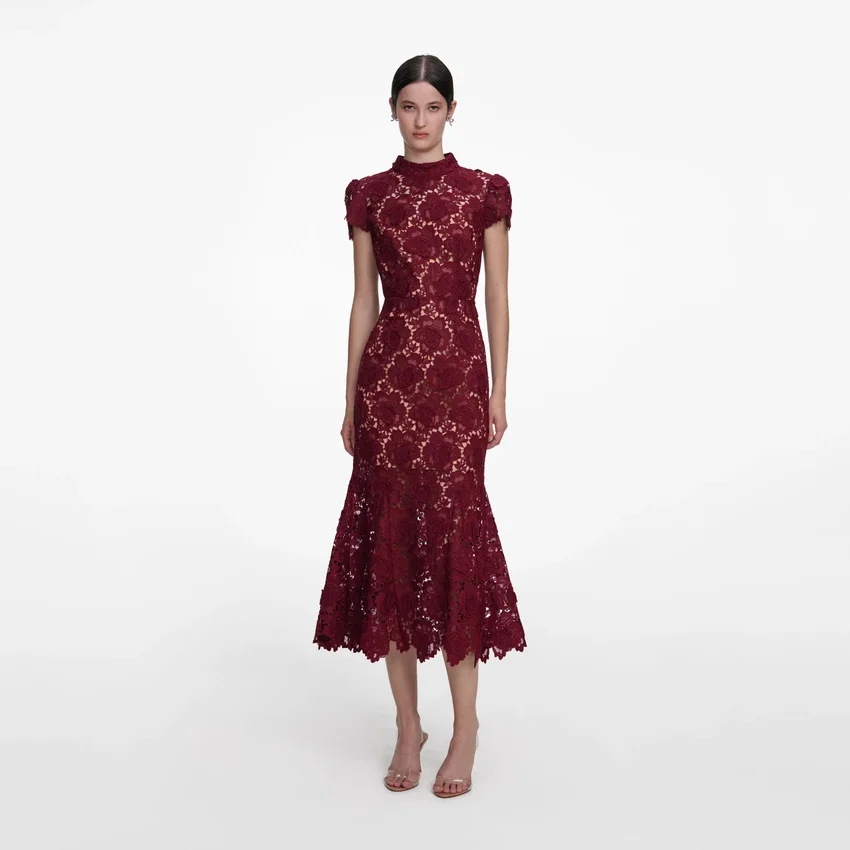 Burgundy Flower Lace Midi Dress Burgundy Flower Lace Midi Dress