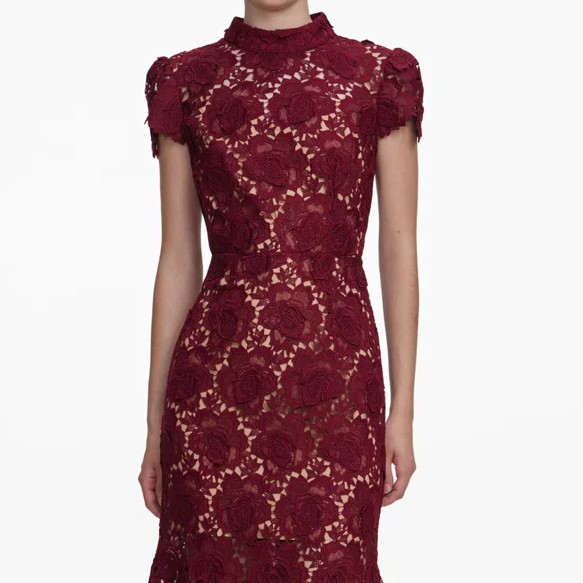 Burgundy Flower Lace Midi Dress Burgundy Flower Lace Midi Dress