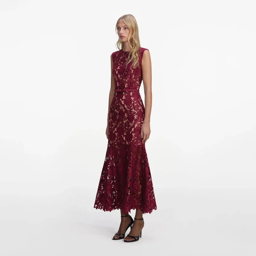 Burgundy Guipure Lace Midi Dress Burgundy Guipure Lace Midi Dress