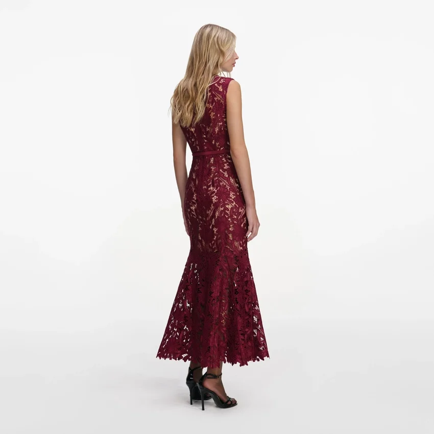 Burgundy Guipure Lace Midi Dress Burgundy Guipure Lace Midi Dress