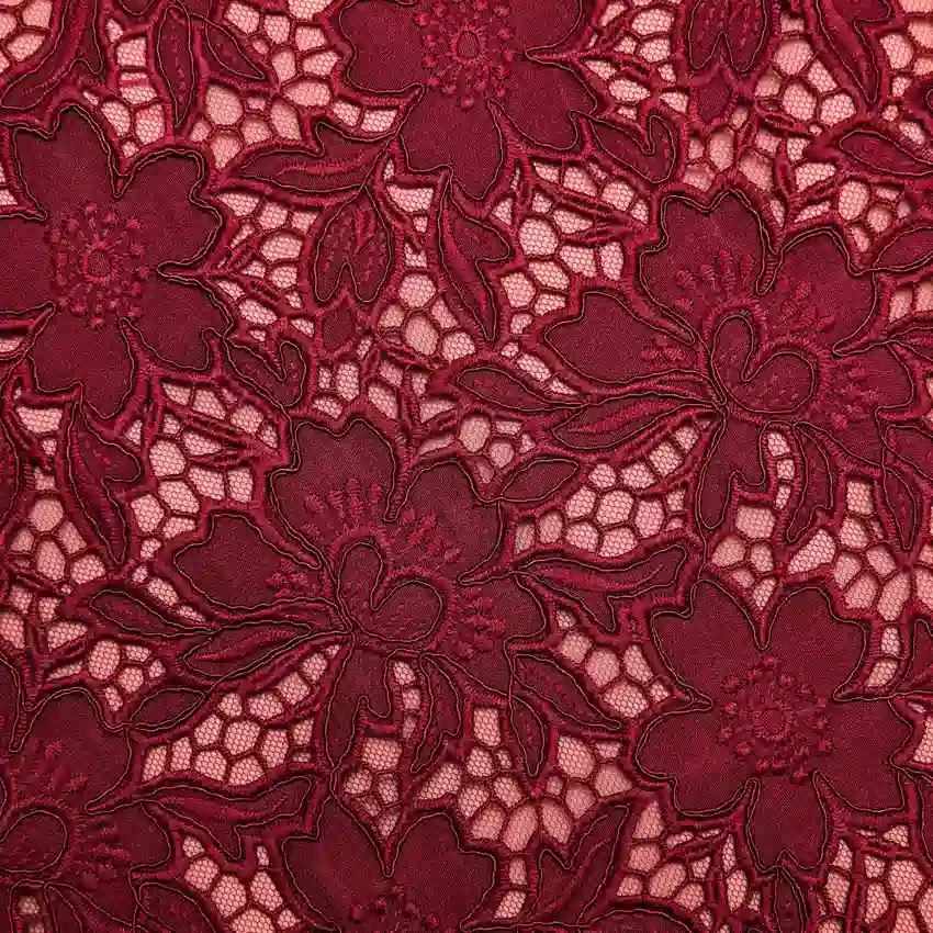 Burgundy Guipure Lace Midi Skirt Burgundy Guipure Lace Midi Skirt