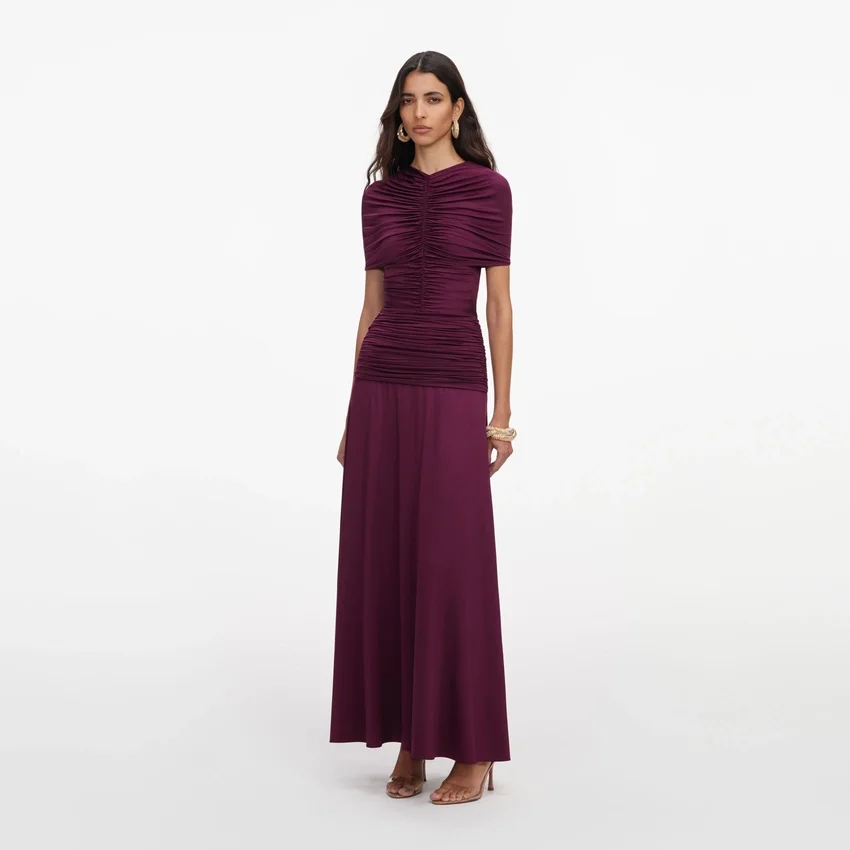 Burgundy Jersey Gathered Midi Dress Burgundy Jersey Gathered Midi Dress