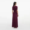 Burgundy Jersey Gathered Midi Dress Burgundy Jersey Gathered Midi Dress