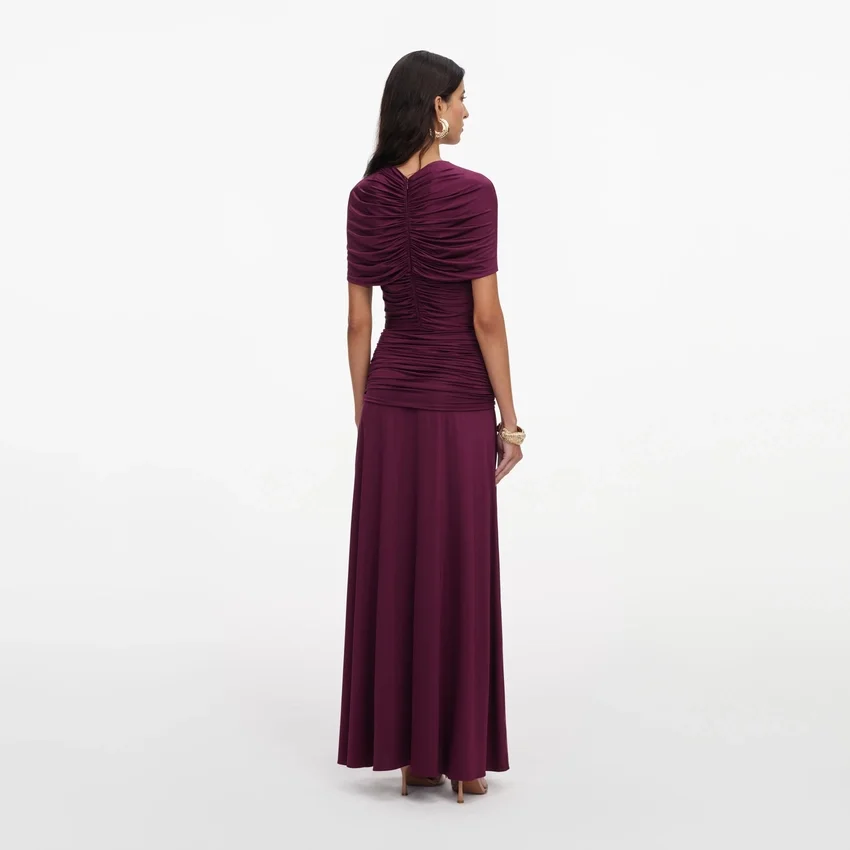 Burgundy Jersey Gathered Midi Dress Burgundy Jersey Gathered Midi Dress