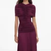 Burgundy Jersey Gathered Midi Dress Burgundy Jersey Gathered Midi Dress