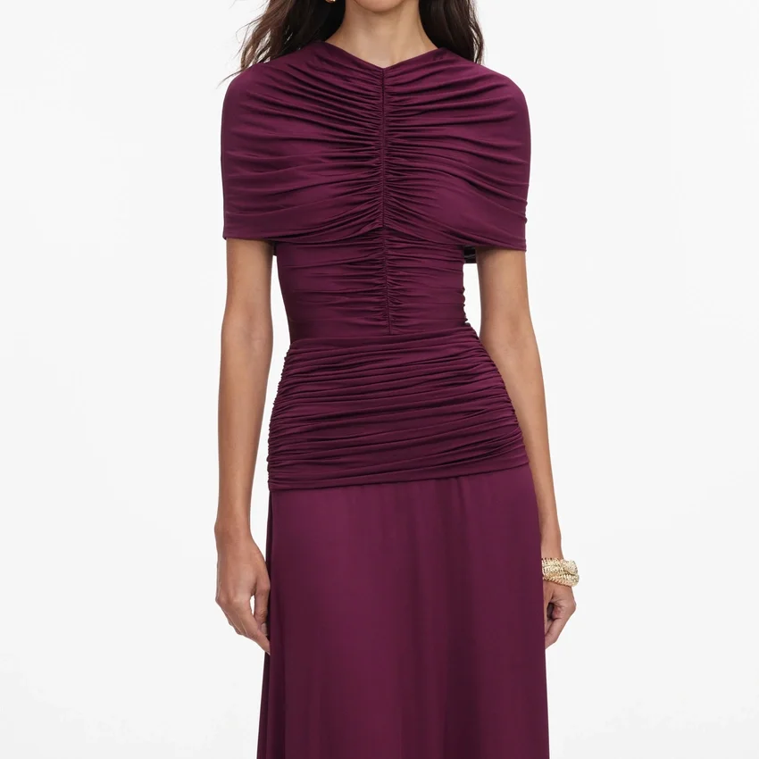 Burgundy Jersey Gathered Midi Dress Burgundy Jersey Gathered Midi Dress