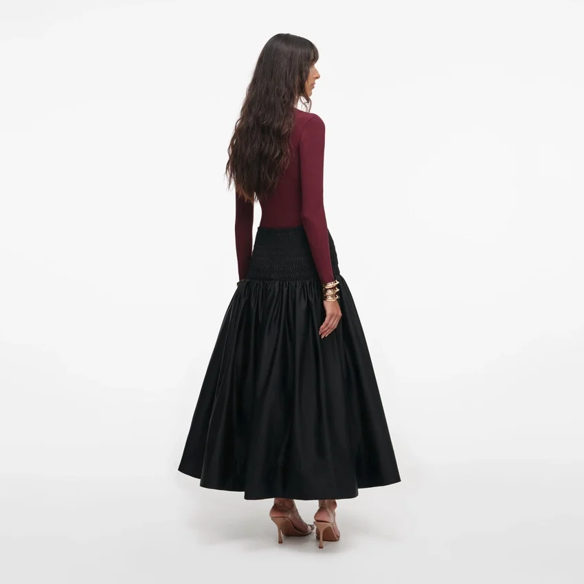 Black Cotton Midi Skirt Black Cotton Midi Skirt