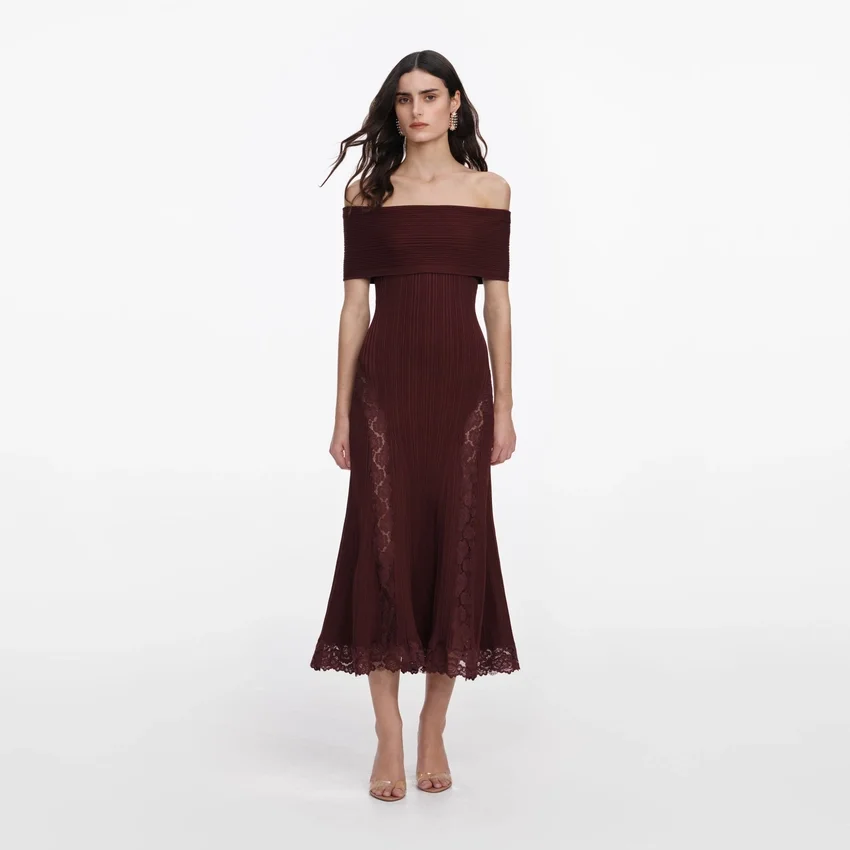 Burgundy Knit Lace Insert Midi Dress Burgundy Knit Lace Insert Midi Dress