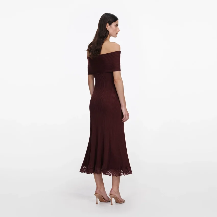 Burgundy Knit Lace Insert Midi Dress Burgundy Knit Lace Insert Midi Dress